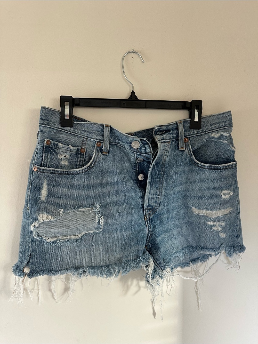 Levi's Light Blue Distressed Denim Cutoff Shorts